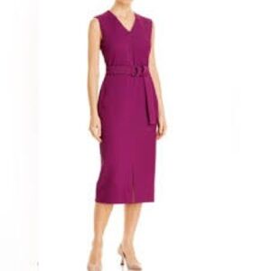 Boss “Dadorina” V-Neck Sleeveless Midi Pencil Dress in Aubergine  Sz 14